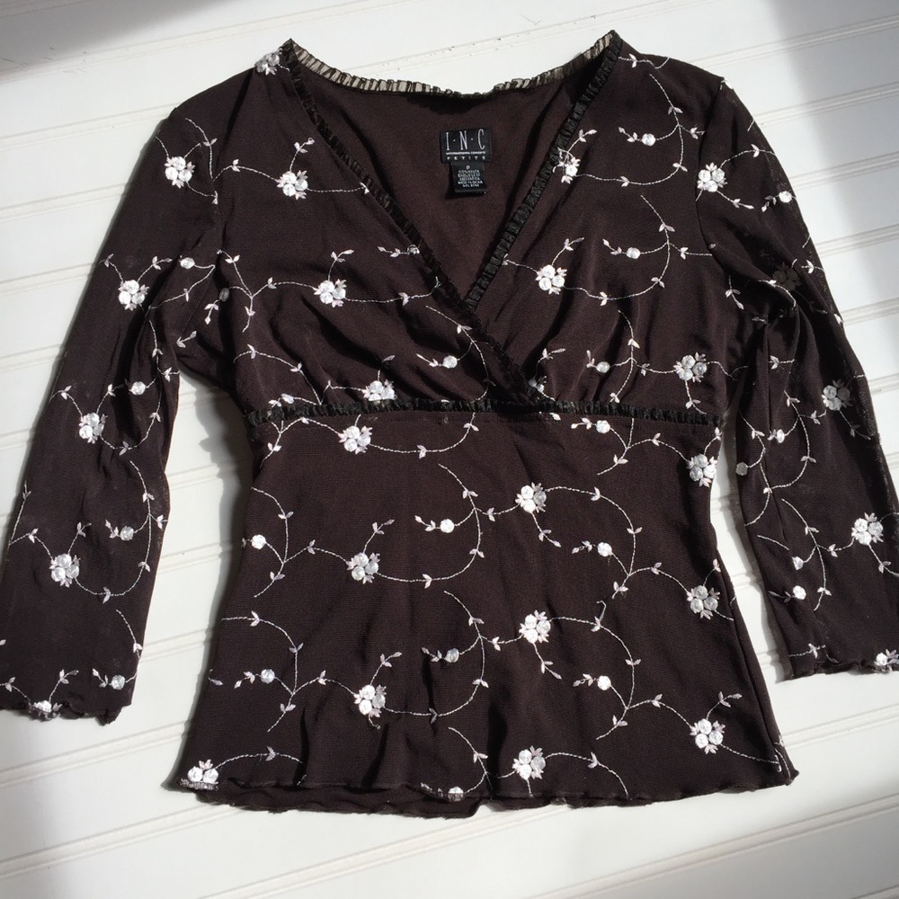 Brown and White INC Petite Blouse Sz P